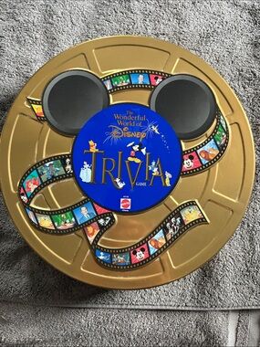Disney Gold Collectible Tin Trivia Game with Blue Center Label